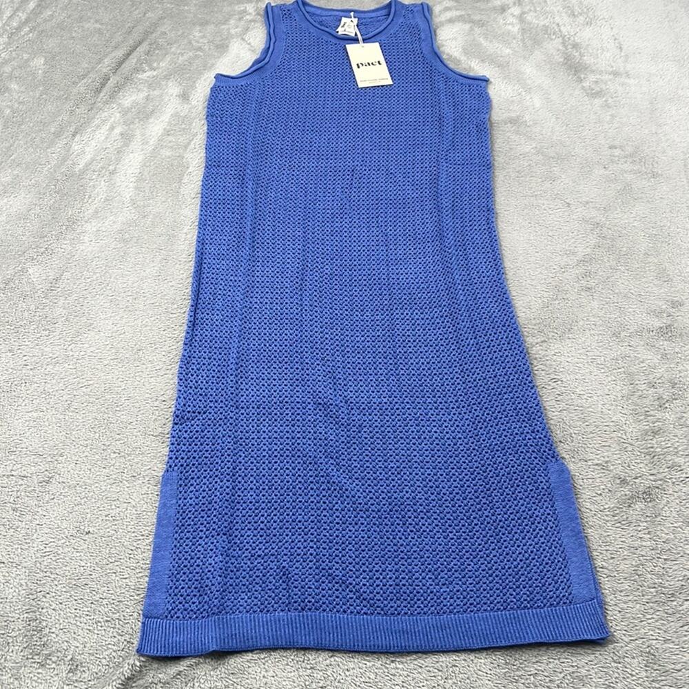 NEW Pact XS Women’s Wedgewood Blue Beachside Linen Crochet Cover-Up‎ Dress